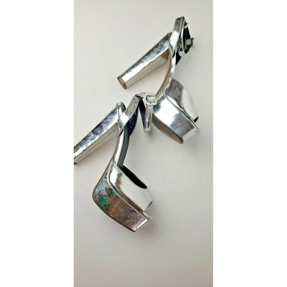 Tulipano Italian Silver Platform Block Heel Sz 8.5 - Picture 9 of 11